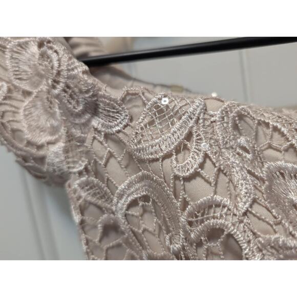 Sequin Heart Floral Lace Off The Shoulder Soft Pink Dress Formal Cocktail Size 5 - Picture 3 of 12